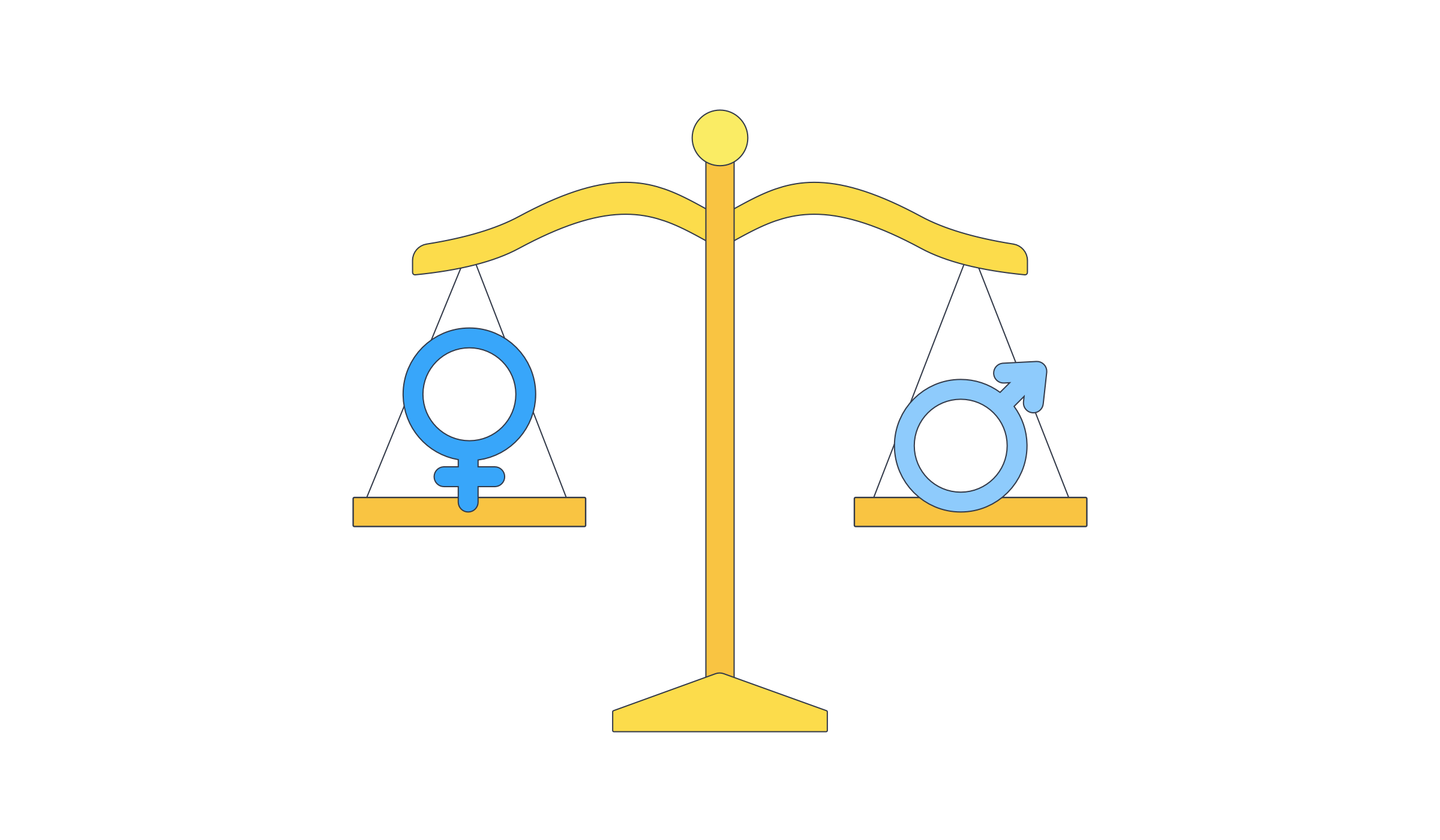 Illustration of scale of justice with gender symbols balancing
