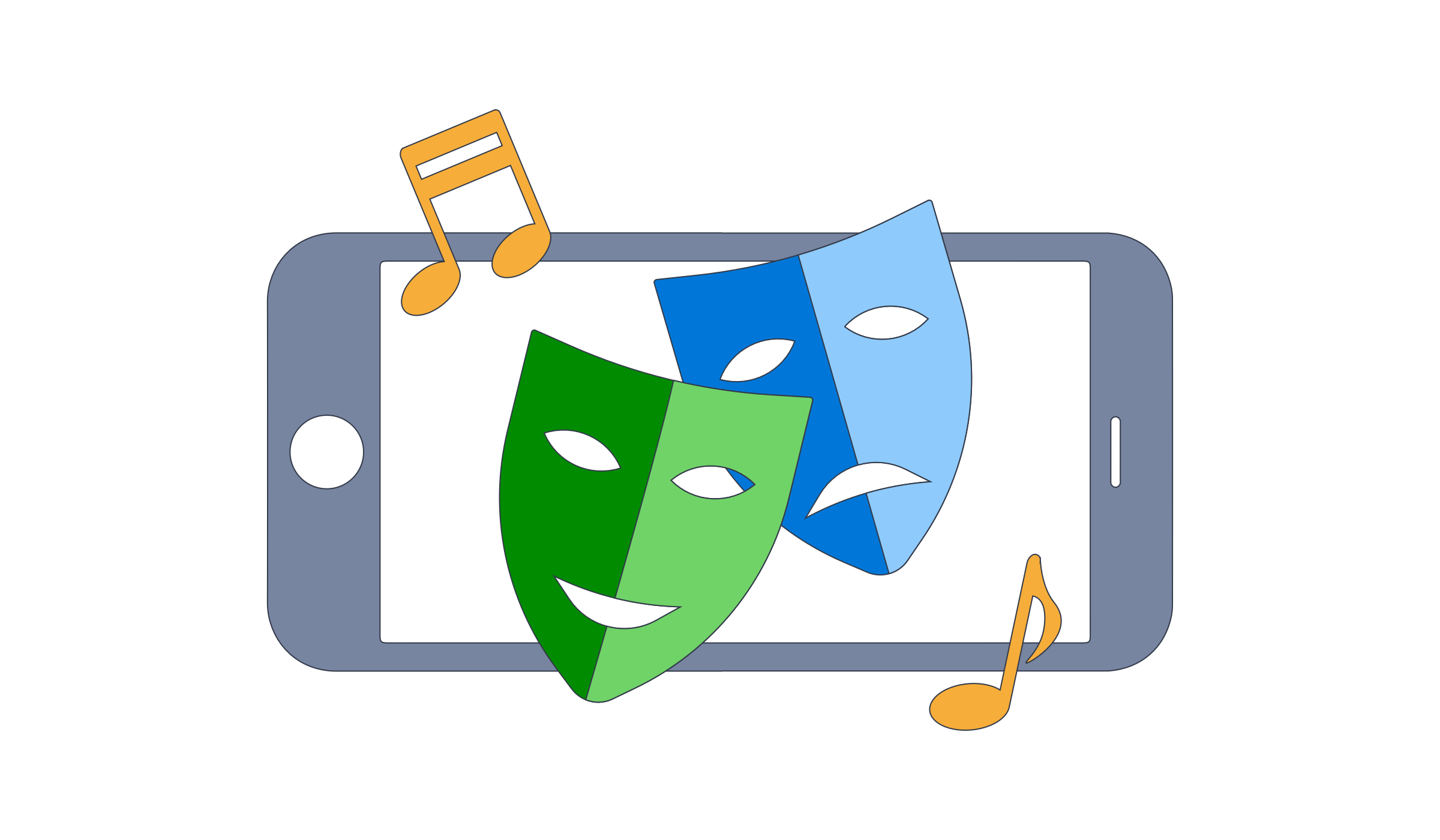 Illustration of mobile phone and theatre masks